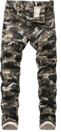 Generic JIER Mens Camouflage Skinny Zipper Jeans Mans Straight Camo Ripped Jeans Stylish Stitching Camo Jeans (Camouflage 2,34)