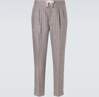 Brunello Cucinelli Pantalones tapered de sarga de lino