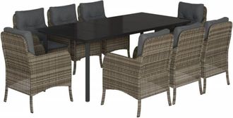 vidaXL 9 Piece Garden Dining Set with Cushions Grey Poly Rattan vidaXL