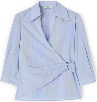 Motivi Overhemden, Dames, Blauw, S, Katoen, Gestreept Poplin Wikkelblouse