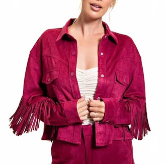 Blank NYC Womens Collab Fringe Jacket In Red
