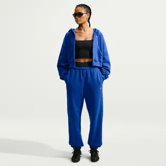 Nike Womens Studio Fleece Medium Weight High-Rise Oversized Cuffed Pants in Blue | IM8074-417