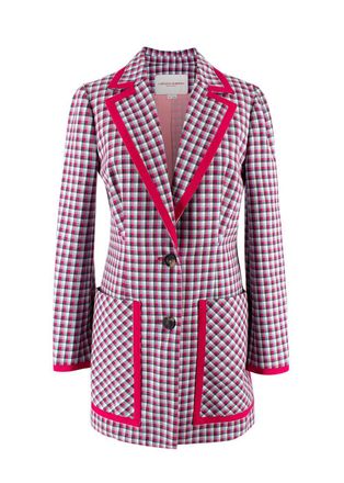 Carolina Herrera Two-Button Cotton Jacket in Pink Check Size S