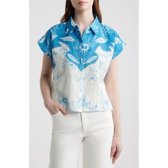 Cleobella Simone Cotton & Linen Button-Up Shirt in Celestia Print at Nordstrom, Size X-Large