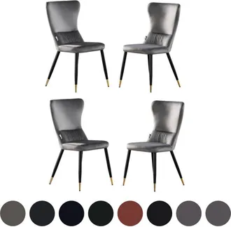 Life Interiors Life Interiors - Set of 4 New York lux Upholstered Dining Chair with Silver end Caps for Dining Room Kitchen - Grey