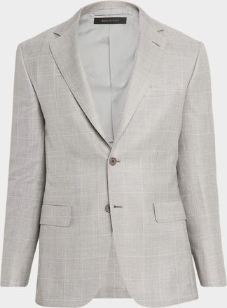 Brioni Men & apos;s Wool, Silk and Linen Windowpane Single-Breasted Sport Coat