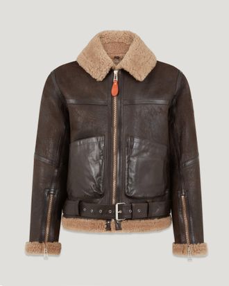 Belstaff X Nigel Cabourn Coastal Commander Jacket Mens Aviator Shearling Dark Brown / Sand Size S