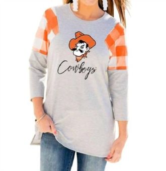 Gameday Couture Oklahoma State University Get In Check Tunic In Grey/orange