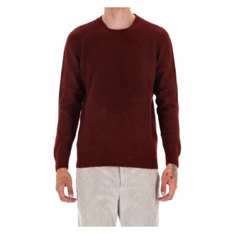 Drumohr Round-neck Knitwear, male, Red, Size: 2XL Bordeaux Wool Sweater Polo Style