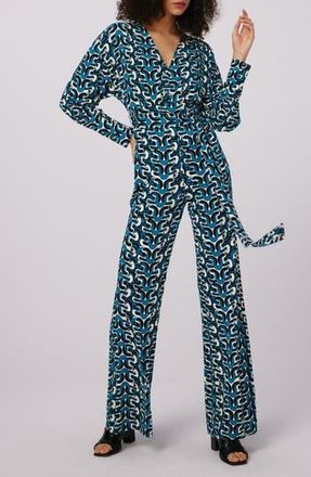 Diane Von F&uuml;rstenberg Marilou Abstract Print Long Sleeve Jumpsuit in Interlock at Nordstrom Rack, Size 16
