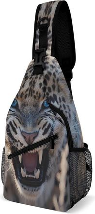 Generic Angry Leopard Mens Shoulder Bags Sling Crossbody Backpack Travel Hiking Chest Bag with Small Side 38x20cm