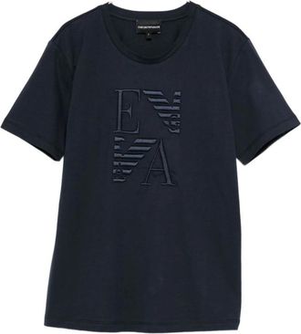 Emporio Armani Tops, Dames, Blauw, XS, Katoen, Logo Katoenen T-Shirt