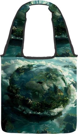 Generic Cloud Earth Reversible Canvas Shoulder Tote - Double-Sided Print, 12oz Cotton, 27cm Drop, Fold-Flat Bag for Travel, Shopping, Street Outings