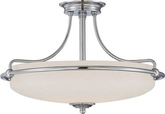 Loops 1 Bulb Semi Flush Uplighter Etched Glass Shade Antique Nickel LED E27 100W
