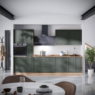 Vicco Mueble De Cocina Fame-line, Verde Dorado Casa De Campo/roble Dorado, 310 Cm, Et Antracita, Vicco