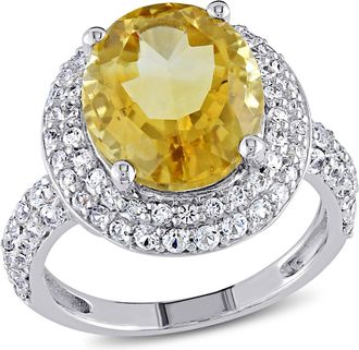 Mimi & Max 5 2/5ct TGW Oval Cut Citrine and Created White Sapphire Double Halo Ring in Sterling Silver