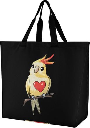 Generic Cockatiel with Heart Reusable Shopping Bags Large Capacity Grocery Bag Heavy Duty Tote for Women 40x40x16cm