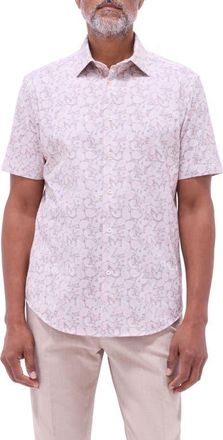 Bugatchi Miles OoohCotton Paisley Short Sleeve Button-Up Shirt in Papaya at Nordstrom, Size Xxx-Large