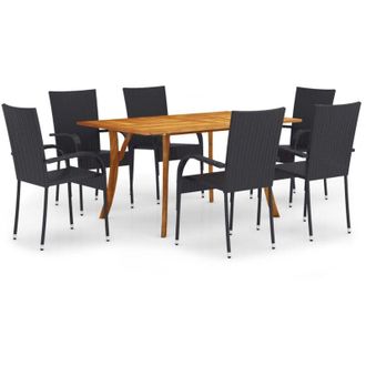 vidaXL Juego De Comedor Para Jard&iacute;n 7 Piezas Negro Vidaxl