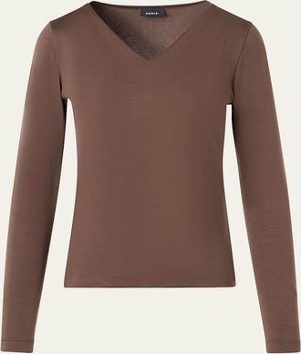Akris V-Neck Jersey Long-Sleeve T-Shirt