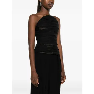 Balenciaga Ruched Silk with Open Back Halterneck Tank Top - Black