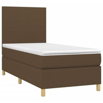 vidaXL Cama Box Spring Colch&oacute;n Y Luces Led Tela Marr&oacute;n Oscuro 90x190cm Vidaxl