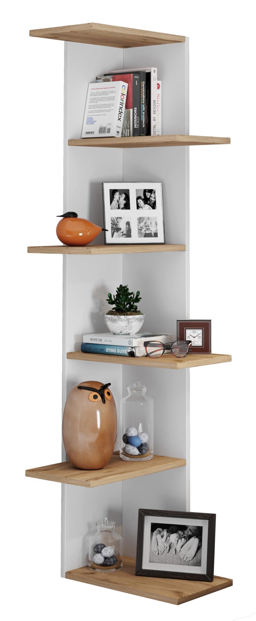 VCM Holzregal hängend | platzsparendes Regal | Maße: H. 180 x B. 35 x T. 30 cm | Elegantes Regal hängend | Aufbewahrungsregal | Bücherregal | Wandboard - Lazas