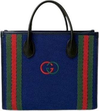 Gucci Pre-owned Interlocking G Canvas Leather Handbag - Dames - Vintage Shopper - Blauw - ONE Size - Leer - Vintage