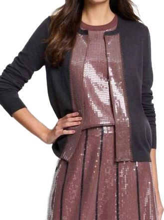 Nic+Zoe Sequin Trimmed Cardigan In Charcoal
