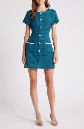 LIKELY Alani Imitation Pearl & Rhinestone Detail Tweed Minidress in Gulf Coast at Nordstrom Rack, Size 10
