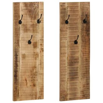 vidaXL Vidaxl - Percheros De Pared 2 Uds Madera Maciza De Mango 36x110x3 Cm
