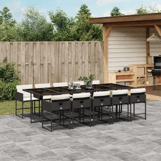 vidaXL Set De Comedor Jard&iacute;n 11 Pzas Con Cojines Rat&aacute;n Sint&eacute;tico Negro Vidaxl