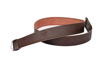 Shyne Brown Leather Kilt Belt Adjustable size for Kilts Highland Lion Rampant Embossed (S)
