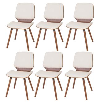 Hhg Juego De 6 Sillas De Comedor Hhg-094, Madera Curvada Dise&ntilde;o Retro Aspecto Nogal, Certificado Mvg, Piel Artificial Crema