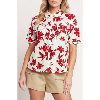 Flying Tomato Floral Short Sleeve Button-Up Shirt in Off White/Red at Nordstrom Rack, Size Medium