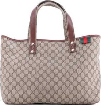 Gucci Web Loop medium shopper met GG gecoat canvas - Bruin