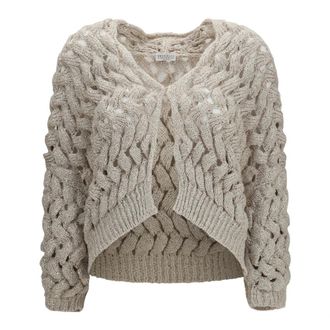 Brunello Cucinelli C&aacute;rdigan de lentejuelas calado - Knitwear - Mujer - Beige - S