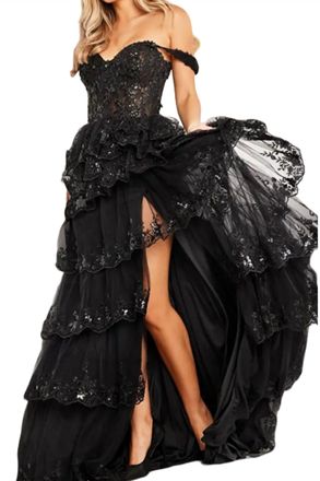 Jovani Off The Shoulder Evening Gown In Black