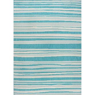 Jonathan Y Designs Castara Wavy Stripe Modern Indoor/Outdoor Area Rug in Aqua/cream at Nordstrom, Size 4Ft 0In X 6Ft 0In