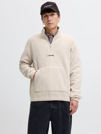 Jack & Jones Sweatshirt JACK & JONES JJSOHO HALFZIP FLEECE, Herren, Gr. L, moonbeam, angeraute Sweatware, Obermaterial: 100% Polyester, bedruckt, regular fit norma