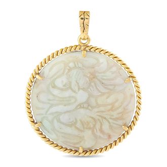 Luxury Bazaar 18K Yellow Gold Carved Jade Pendant MF03-080326