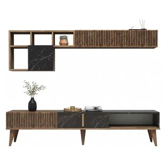 Dmora Parete M&oacute;vil Domanico, Mueble De Sal&oacute;n Modular, 11 Estantes, 10 Espacios, Color Nogal