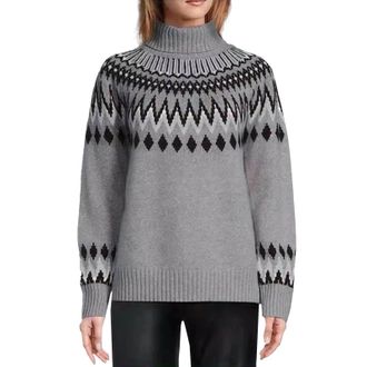 Generic Fairisle Jumper Women Trendy Plus Size Polo Neck Jumpers Fair Isle Roll Neck Knitted Sweaters Winter Thermal Warm Pullover Sweaters Festive Knitwear,N
