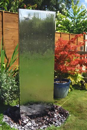 PRIMROSE Freestanding Stainless Steel Water Wall Cascade Water Feature Fountain in Metallic Silver