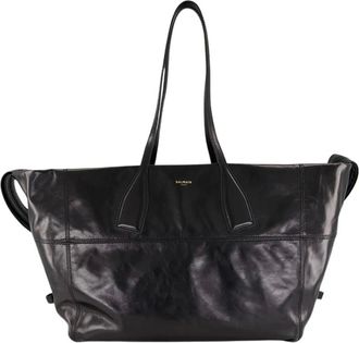 Balmain Track Shiny Leather Tote Bag
