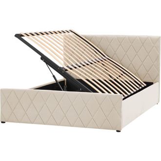 Beliani Eu Super King Velvet Bed Frame 6ft with Storage Tufted Headboard Beige Rochefort