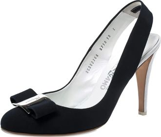 Ferragamo Scarpe in tela con fiocco e cinturino posteriore - Nero