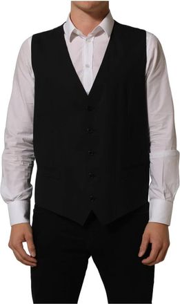 Dolce & Gabbana Wool Stretch Waistcoat - Heren - Gillet - Zwart - 2XL - Wol - Kostuums