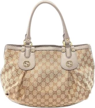 Gucci Pre-owned Scarlet GG Canvas Tote Bag - Dames - Vintage Handtas - Beige - ONE Size - Leer - Vintage