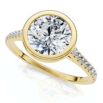 Pompeii3 Certified 1 1/2ct Diamond Bezel With Accent Engagement Ring 14k Gold Lab Grown